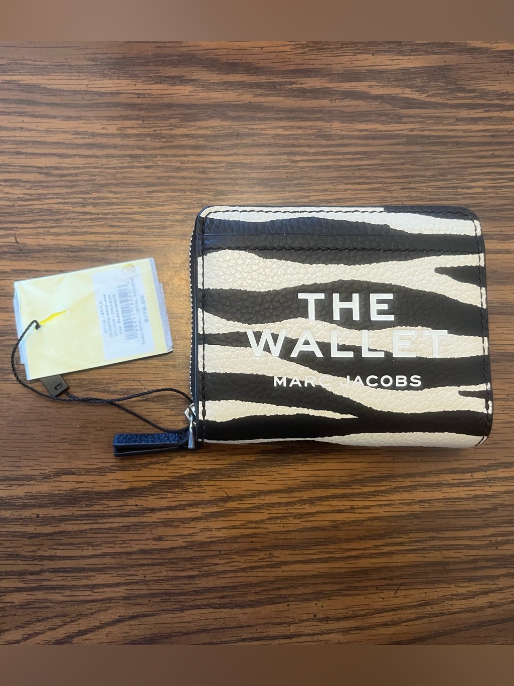 Nwt Marc Jacobs "The Wallet" Zebra Print Mini Compact Wallet W/ Silver Hardware